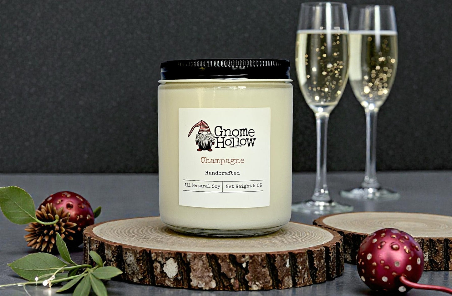 candle with champagne glasses