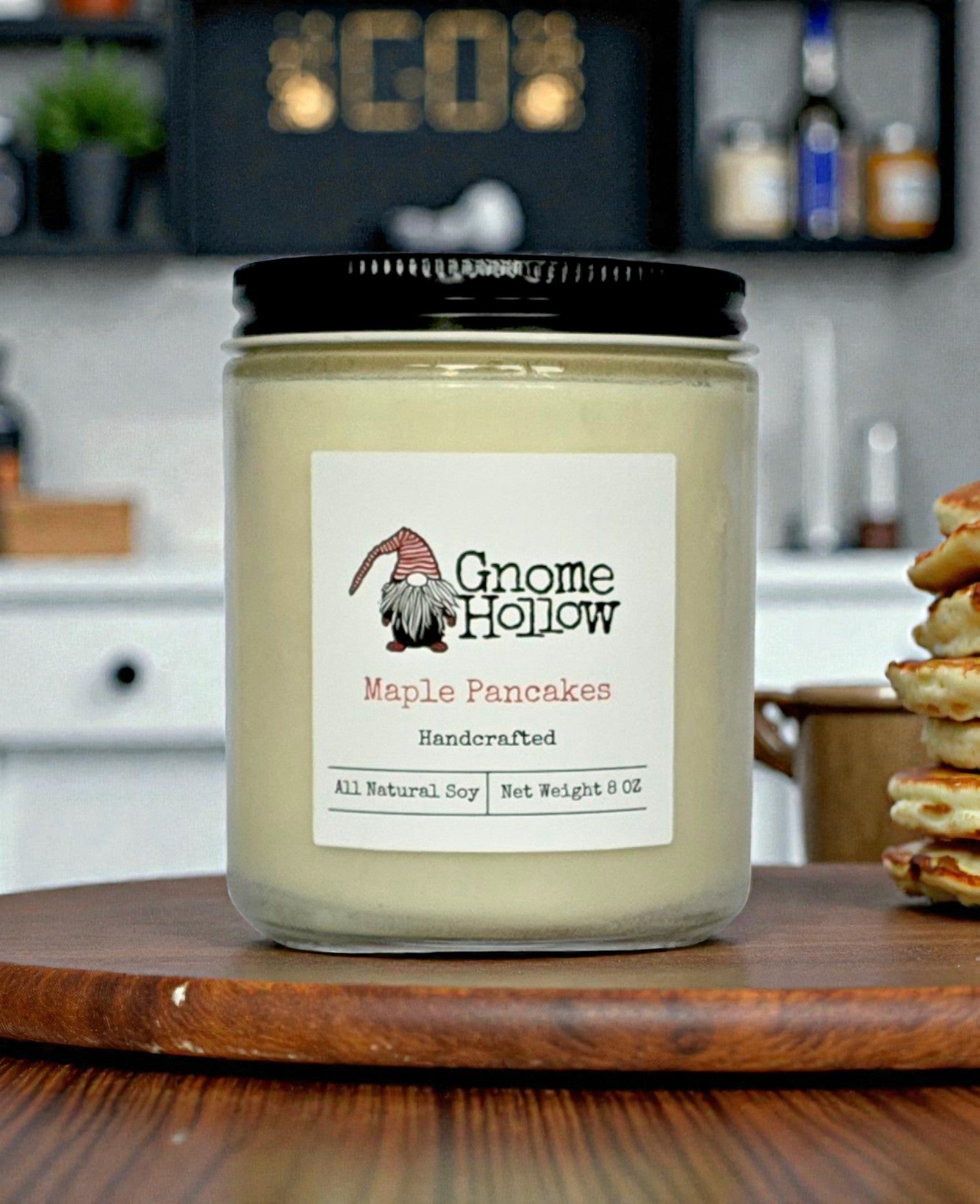 candle on counter with breakfast